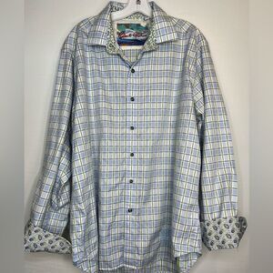 Robert Graham Plaid Embroidered Paisley‎ Button Classic Fit Dress Shirt Size XL